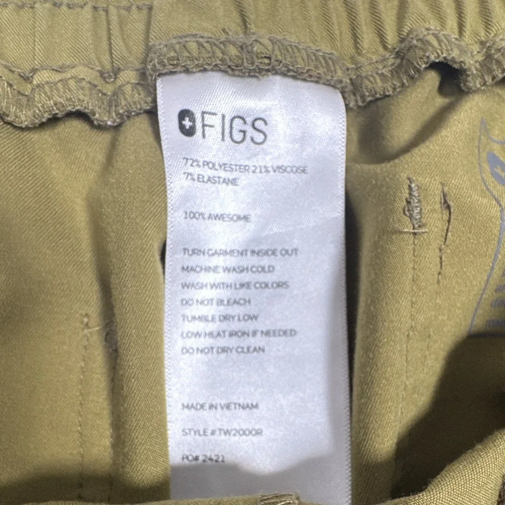 FIGS Technical Collection Unisex Green Solid Scrub Pants L Drawstring Pockets